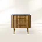 Finnley Closed Nightstand with Marble Stone Cabinet Wood Surfaces Tops 2-Drawer Bedside Nightside Table