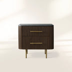 Finnley Closed Nightstand with Marble Stone Cabinet Wood Surfaces Tops 2-Drawer Bedside Nightside Table