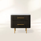 Finnley Closed Nightstand with Marble Stone Cabinet Wood Surfaces Tops 2-Drawer Bedside Nightside Table