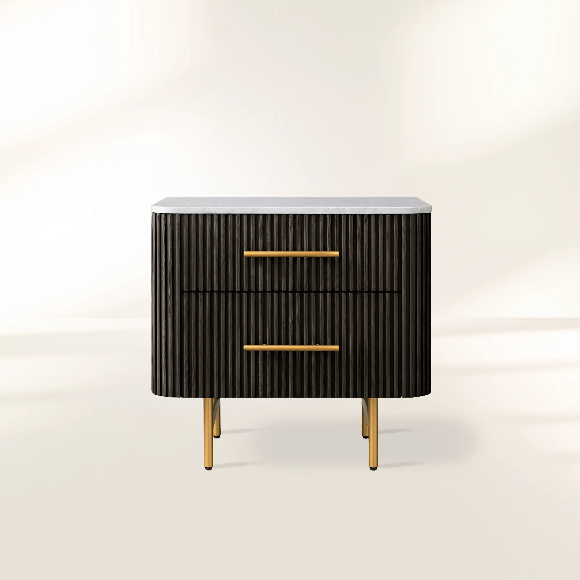 Finnley Closed Nightstand with Marble Stone Cabinet Wood Surfaces Tops 2-Drawer Bedside Nightside Table