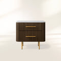 Finnley Closed Nightstand with Marble Stone Cabinet Wood Surfaces Tops 2-Drawer Bedside Nightside Table