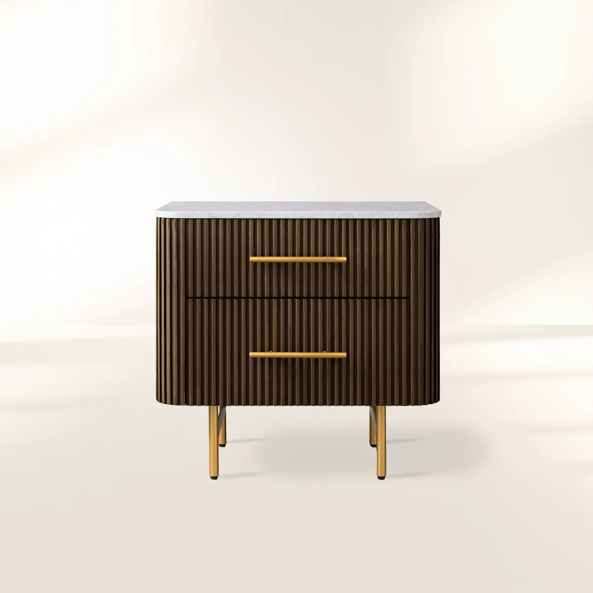 Finnley Closed Nightstand with Marble Stone Cabinet Wood Surfaces Tops 2-Drawer Bedside Nightside Table