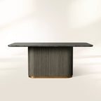 Finnley Rectangle Marble Stone Top Dining Table with Reeded Oak Wood Base