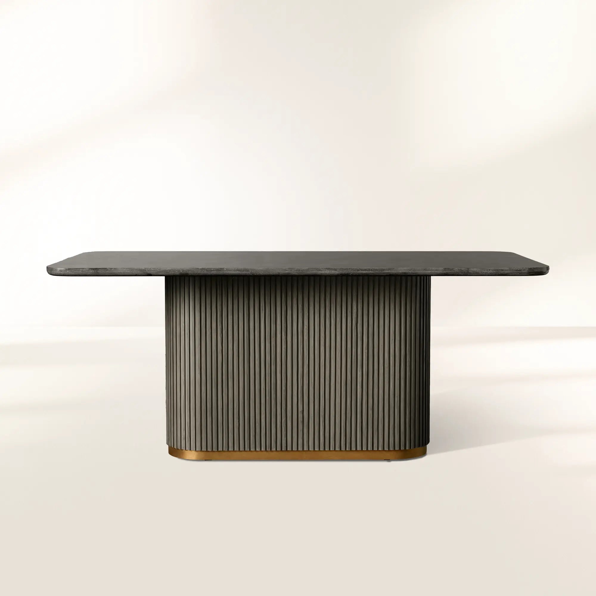Finnley Rectangle Marble Stone Top Dining Table with Reeded Oak Wood Base