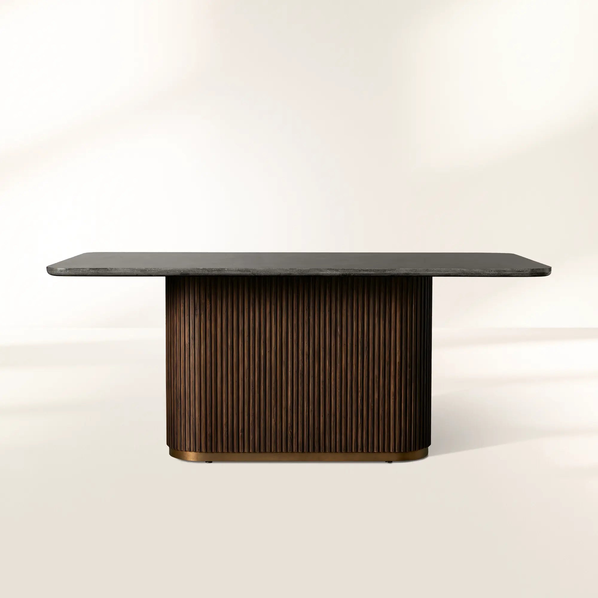 Finnley Rectangle Marble Stone Top Dining Table with Reeded Oak Wood Base