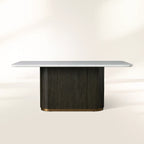 Finnley Rectangle Marble Stone Top Dining Table with Reeded Oak Wood Base