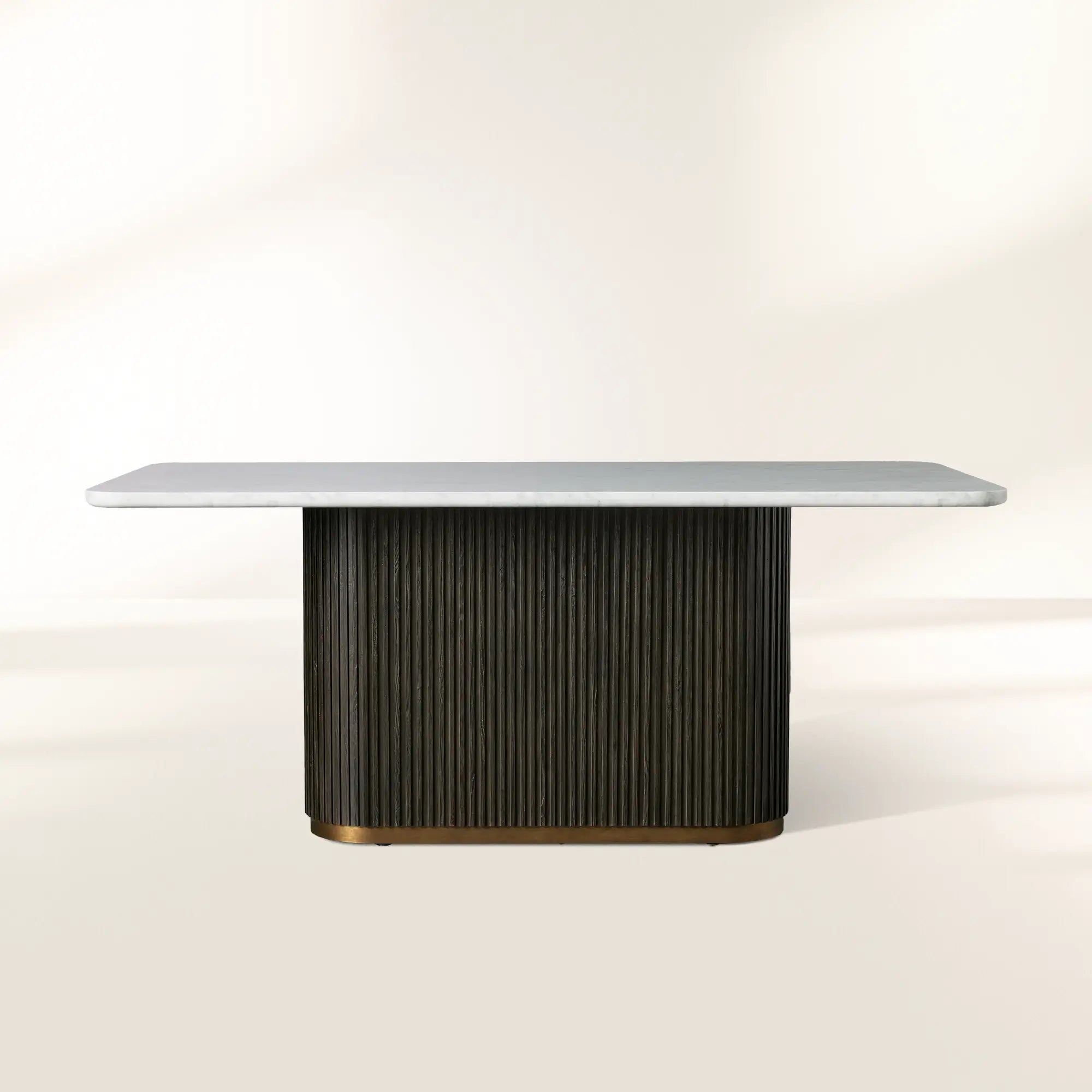 Finnley Rectangle Marble Stone Top Dining Table with Reeded Oak Wood Base