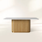Finnley Rectangle Marble Stone Top Dining Table with Reeded Oak Wood Base