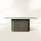 Finnley Rectangle Marble Stone Top Dining Table with Reeded Oak Wood Base