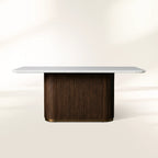 Finnley Rectangle Marble Stone Top Dining Table with Reeded Oak Wood Base