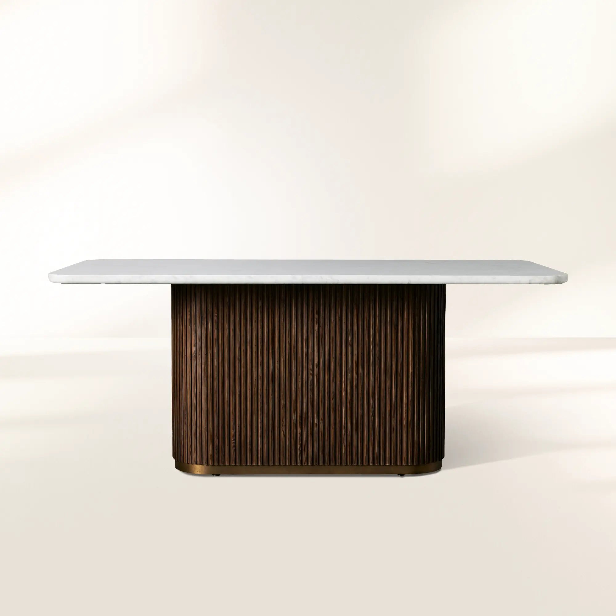 Finnley Rectangle Marble Stone Top Dining Table with Reeded Oak Wood Base