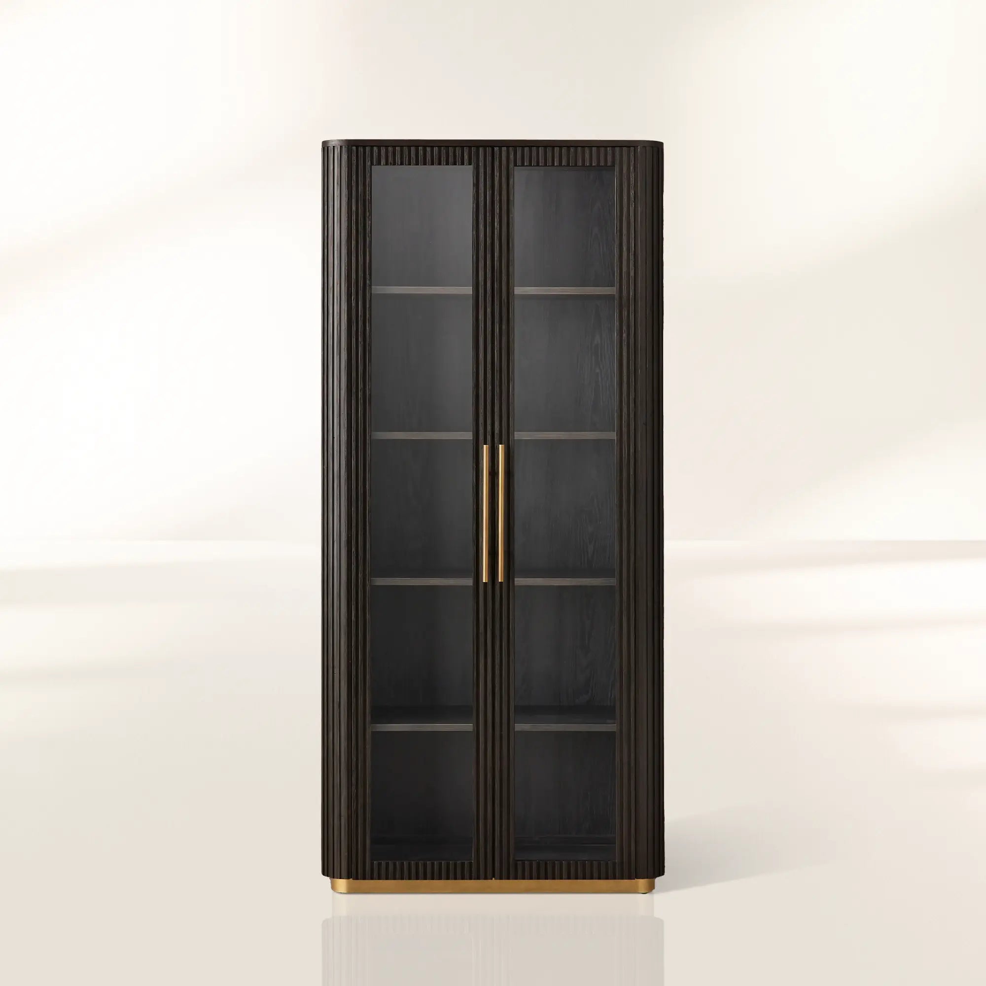 Finnley Glass Door Tall Display Cabinet Solid Wood Side Cabinet Bookcase
