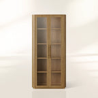 Finnley Glass Door Tall Display Cabinet Solid Wood Side Cabinet Bookcase
