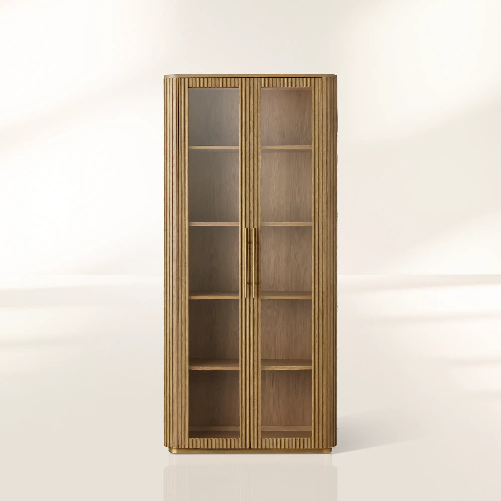 Finnley Glass Door Tall Display Cabinet Solid Wood Side Cabinet Bookcase