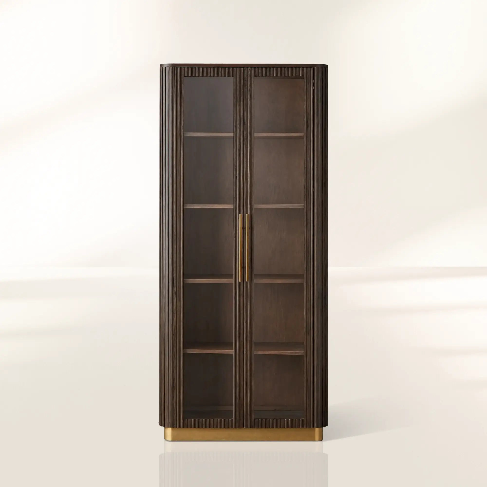 Finnley Glass Door Tall Display Cabinet Solid Wood Side Cabinet Bookcase
