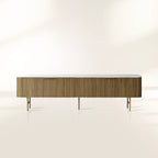 Finnley Luxurious Marble Stone Top Buffet Sideboard Wood Low TV Stand Cabinet Media Console television Storage Side Unit