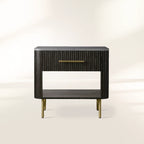 Finnley Open Nightstand with Natural Stone Top Bedside Nightside Table Wood ONE-Drawer Cabinet