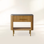 Finnley Open Nightstand with Natural Stone Top Bedside Nightside Table Wood ONE-Drawer Cabinet