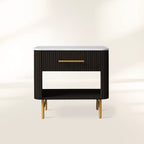Finnley Open Nightstand with Natural Stone Top Bedside Nightside Table Wood ONE-Drawer Cabinet