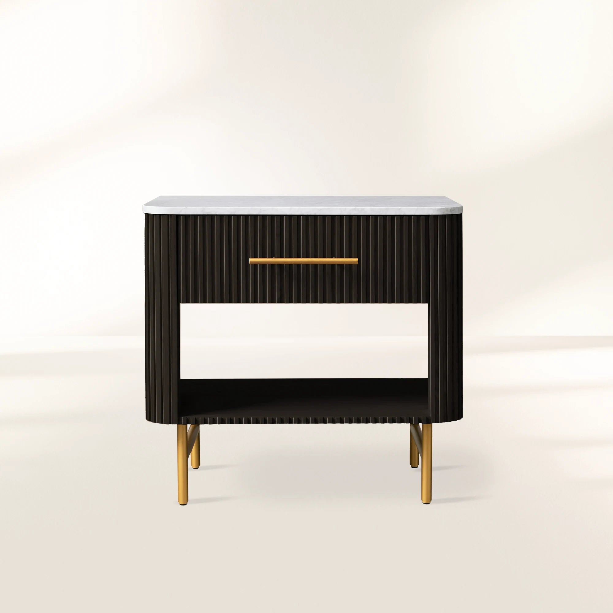 Finnley Open Nightstand with Natural Stone Top Bedside Nightside Table Wood ONE-Drawer Cabinet