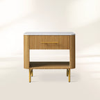 Finnley Open Nightstand with Natural Stone Top Bedside Nightside Table Wood ONE-Drawer Cabinet