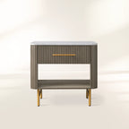 Finnley Open Nightstand with Natural Stone Top Bedside Nightside Table Wood ONE-Drawer Cabinet