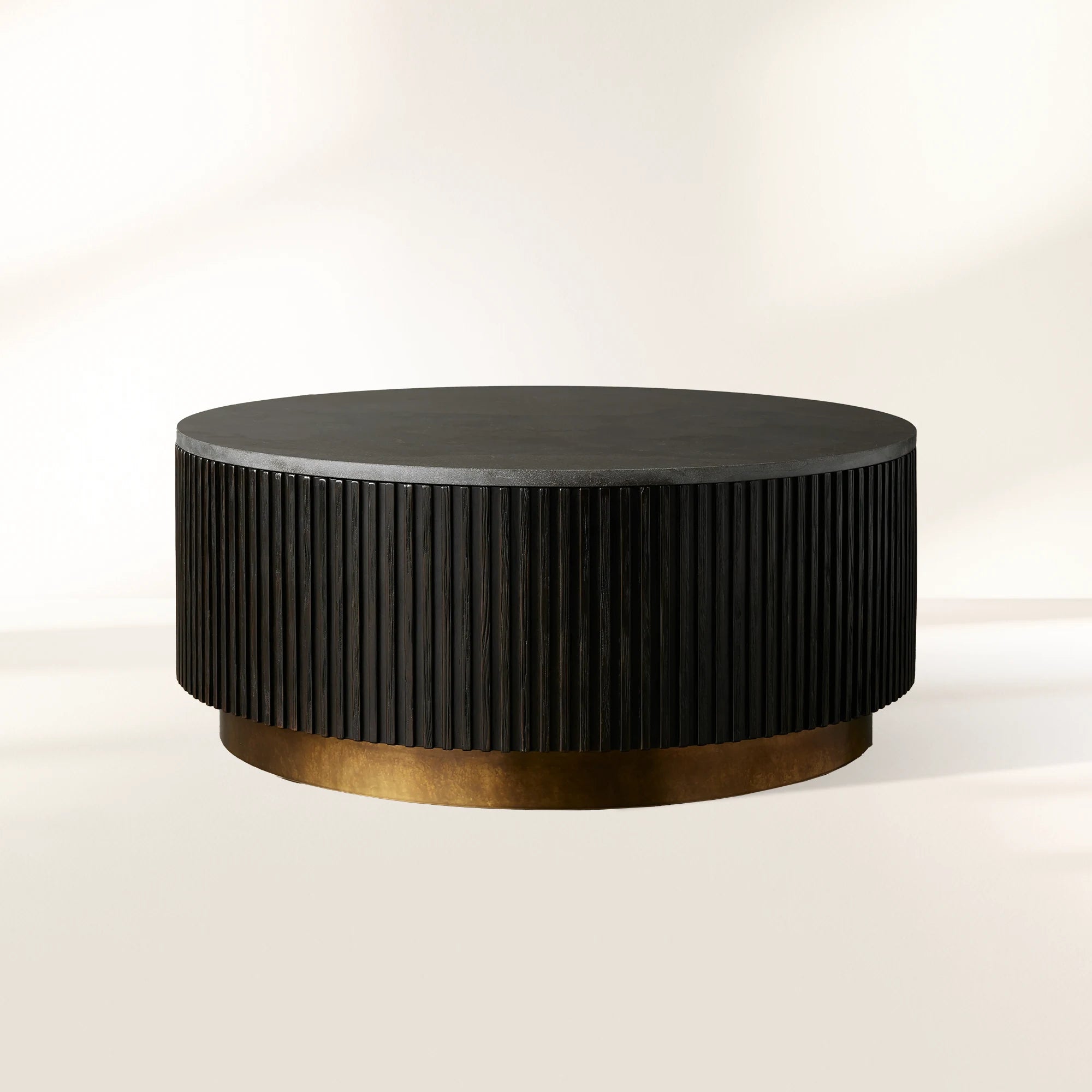 Finnley Round Coffee Table Sofa Center Tea Table with Stone Top & Brass Base