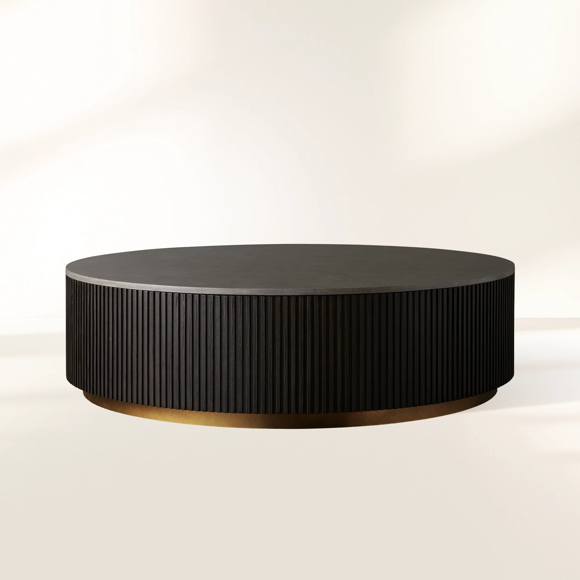 Finnley Round Coffee Table Sofa Center Tea Table with Stone Top & Brass Base