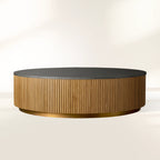 Finnley Round Coffee Table Sofa Center Tea Table with Stone Top & Brass Base