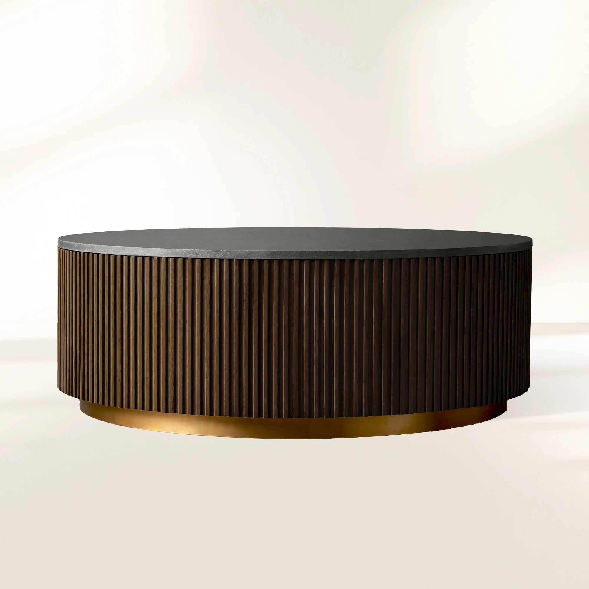 Finnley Round Coffee Table Sofa Center Tea Table with Stone Top & Brass Base
