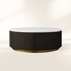 Finnley Round Coffee Table Sofa Center Tea Table with Stone Top & Brass Base