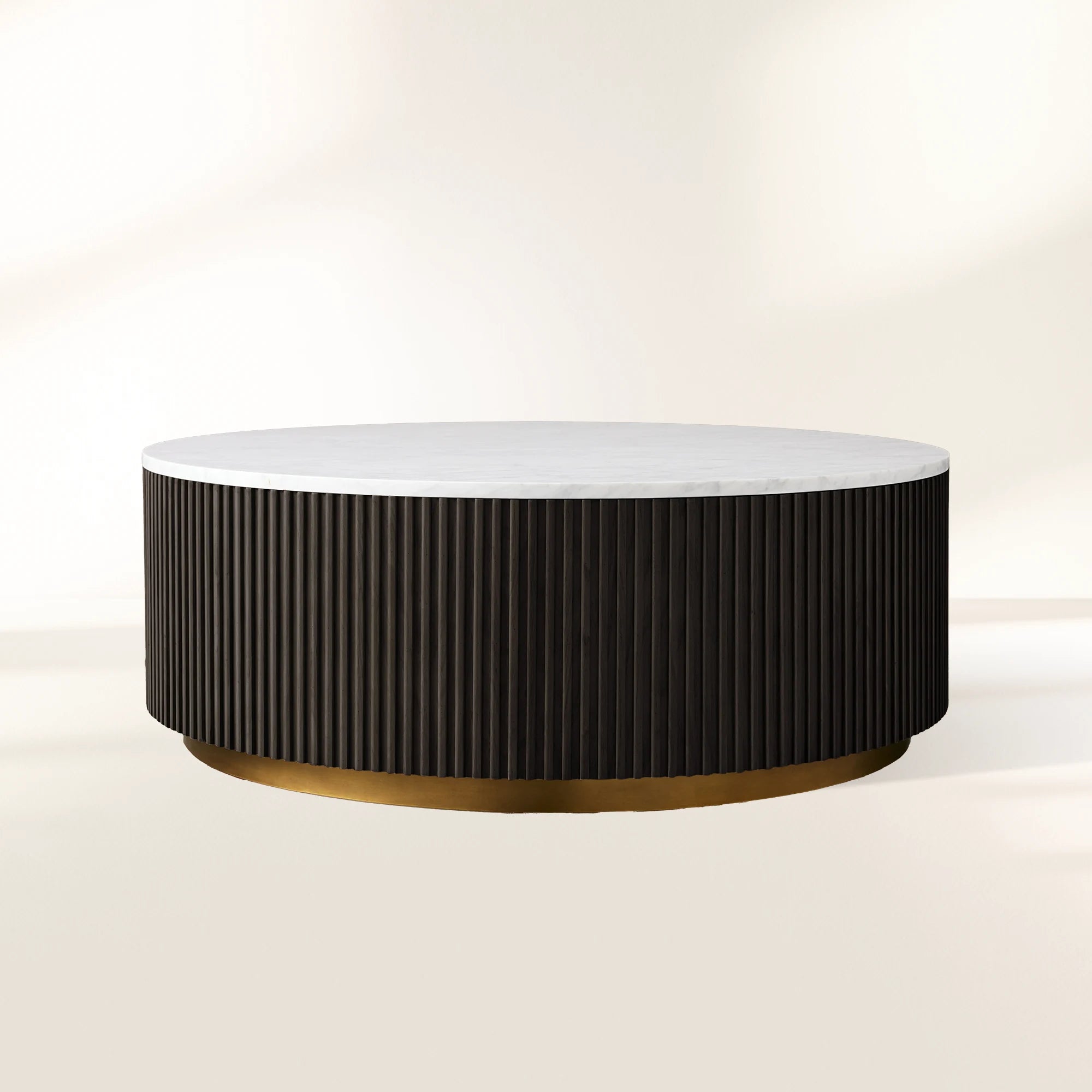 Finnley Round Coffee Table Sofa Center Tea Table with Stone Top & Brass Base