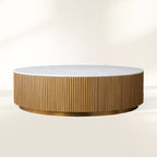 Finnley Round Coffee Table Sofa Center Tea Table with Stone Top & Brass Base
