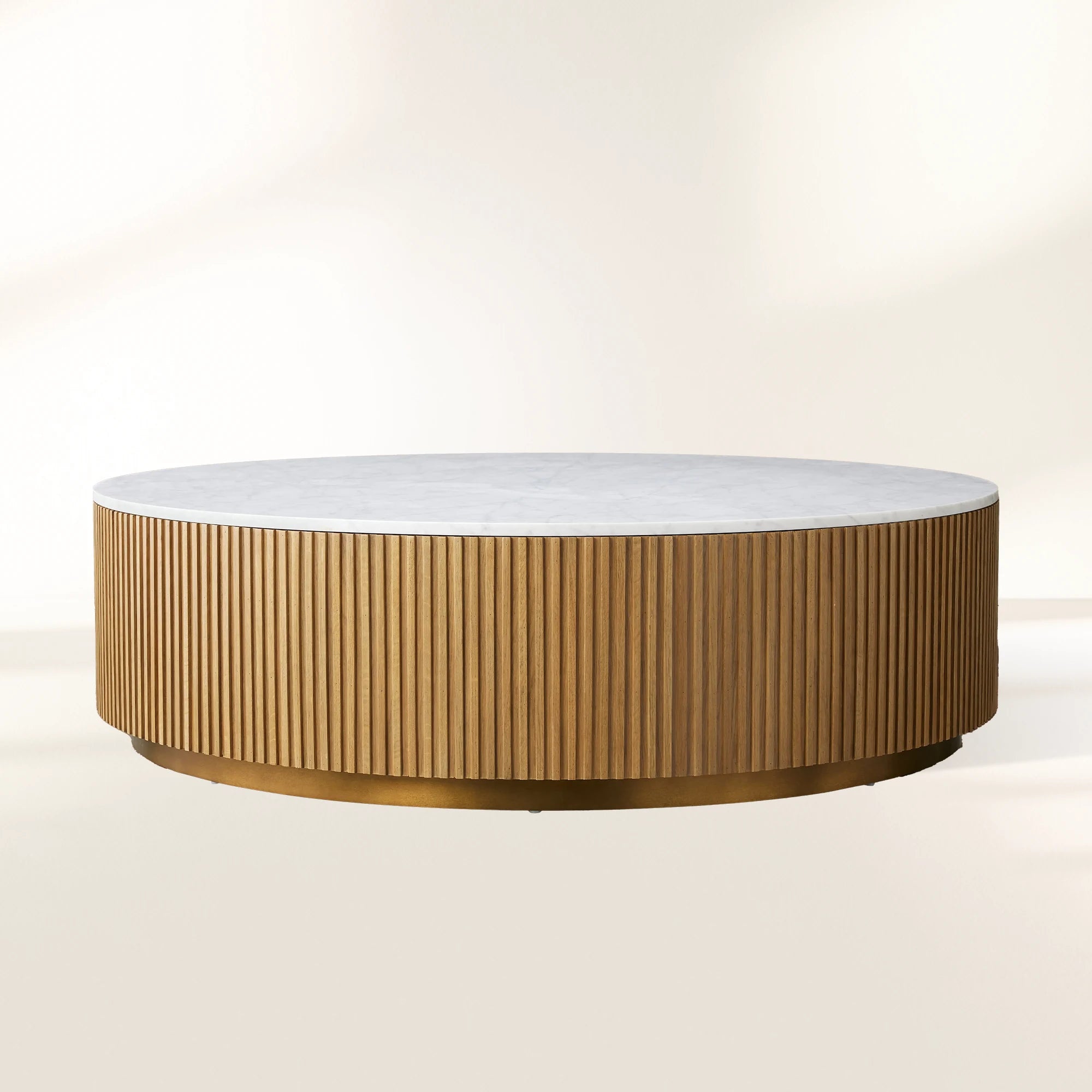 Finnley Round Coffee Table Sofa Center Tea Table with Stone Top & Brass Base