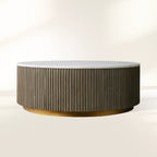 Finnley Round Coffee Table Sofa Center Tea Table with Stone Top & Brass Base