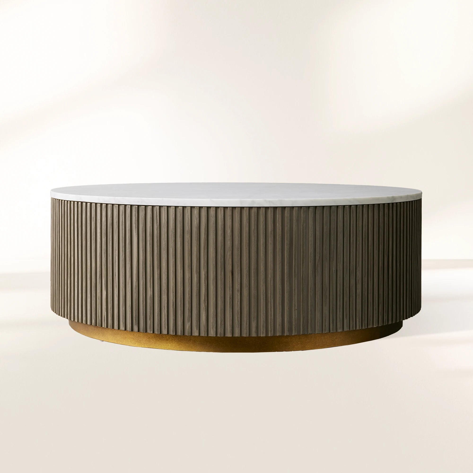 Finnley Round Coffee Table Sofa Center Tea Table with Stone Top & Brass Base