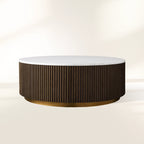 Finnley Round Coffee Table Sofa Center Tea Table with Stone Top & Brass Base