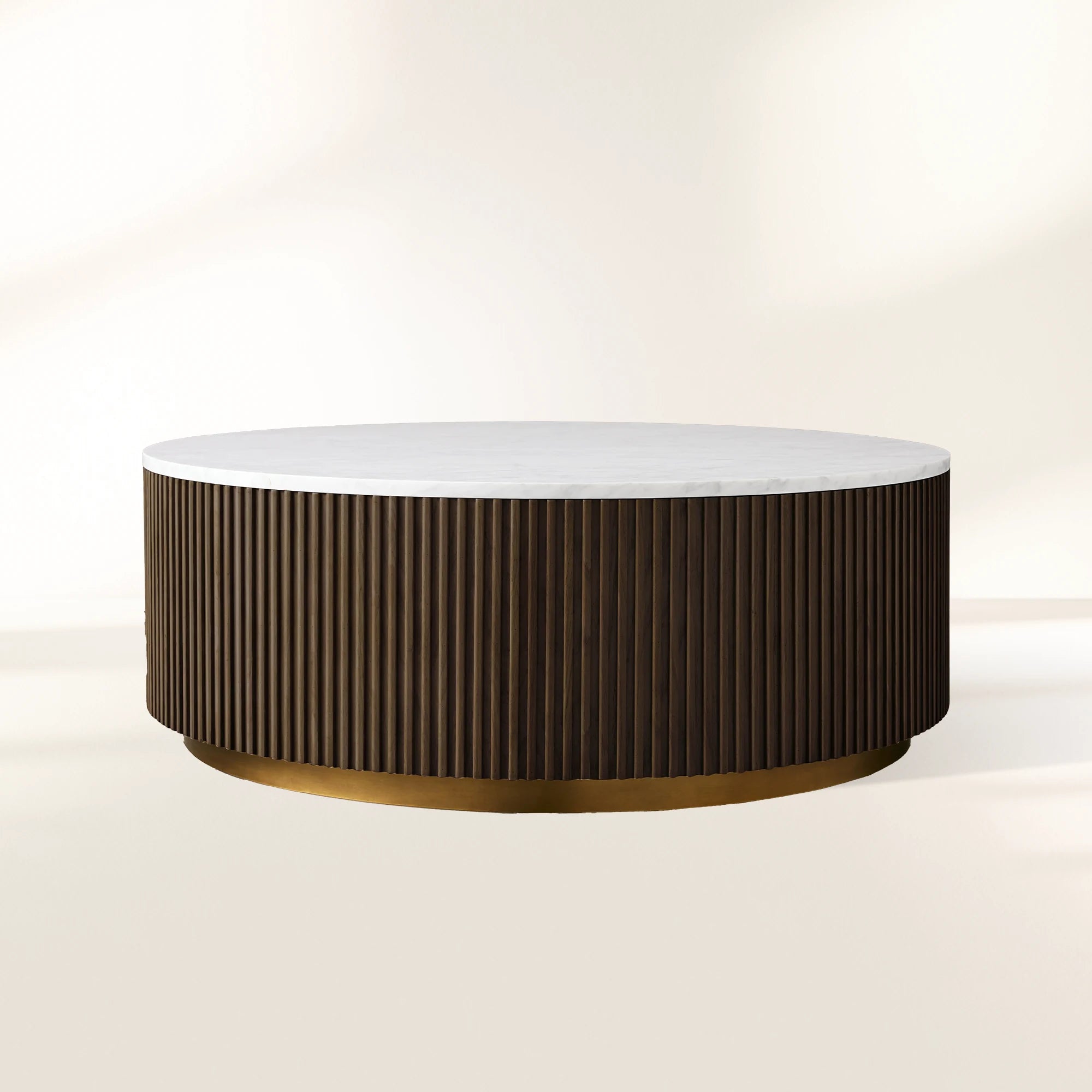 Finnley Round Coffee Table Sofa Center Tea Table with Stone Top & Brass Base