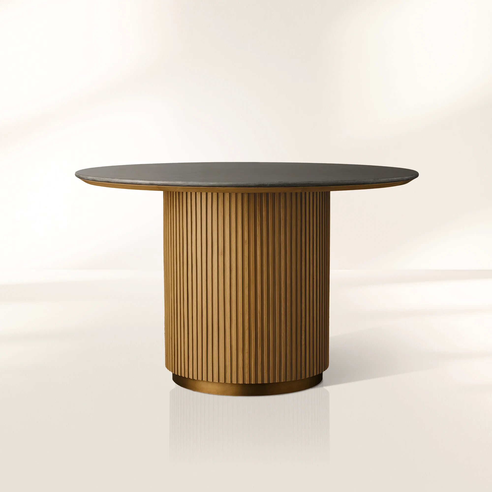 Finnley Round Marble Stone Top With Wood Plinth Bases