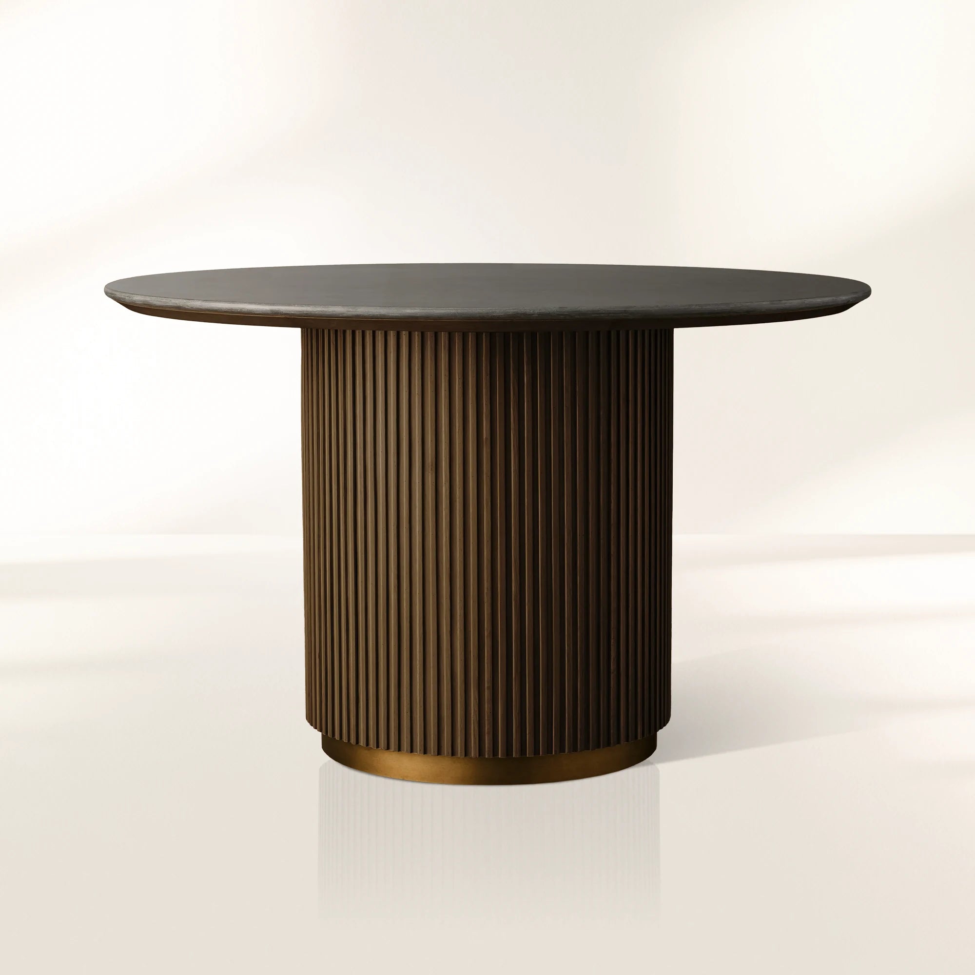 Finnley Round Marble Stone Top With Wood Plinth Bases