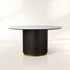Finnley Round Marble Stone Top With Wood Plinth Bases