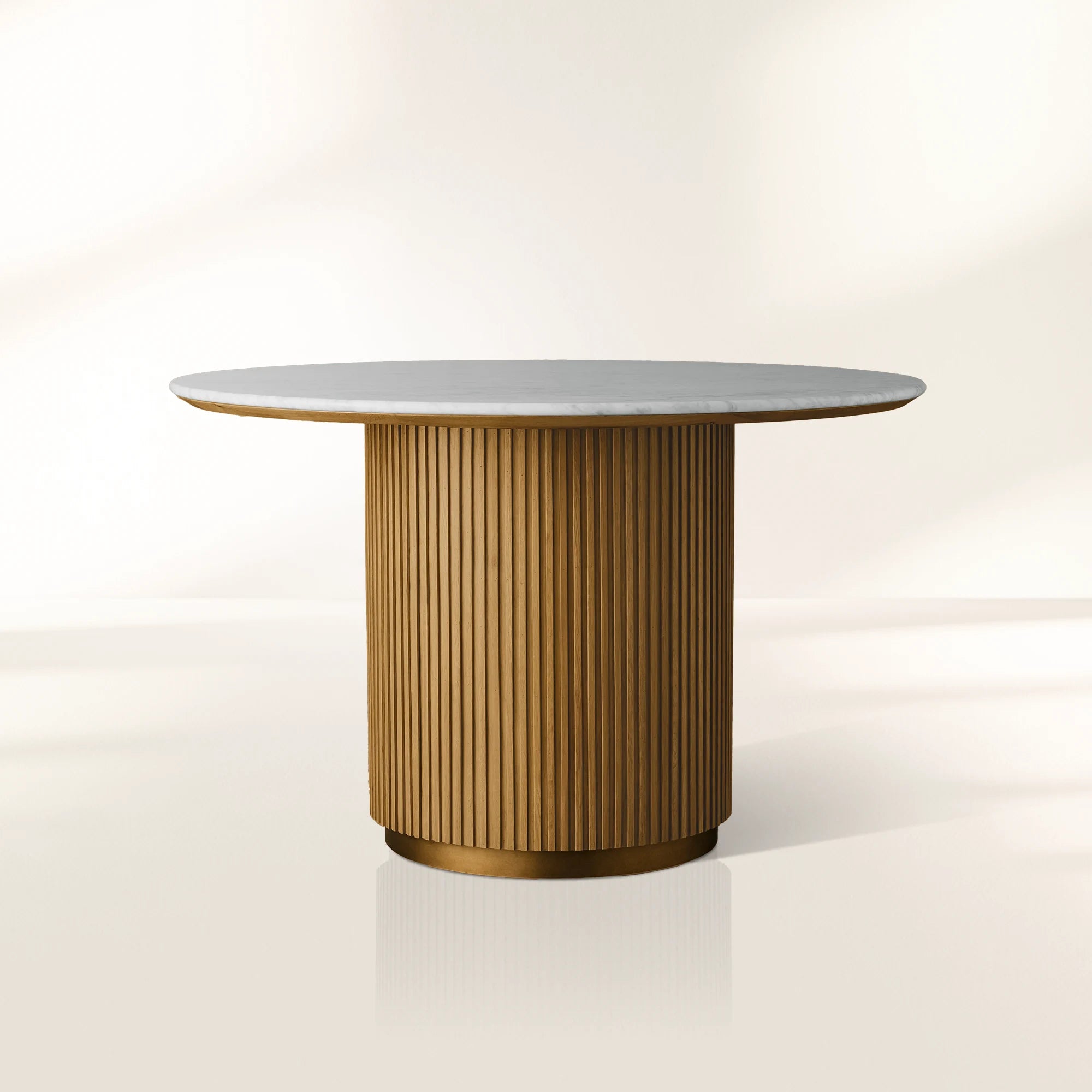 Finnley Round Marble Stone Top With Wood Plinth Bases