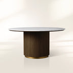 Finnley Round Marble Stone Top With Wood Plinth Bases