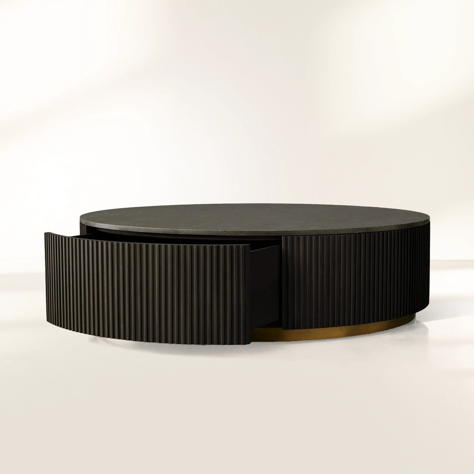 Finnley Round Storage Coffee Table Stone Top Center Tea Table