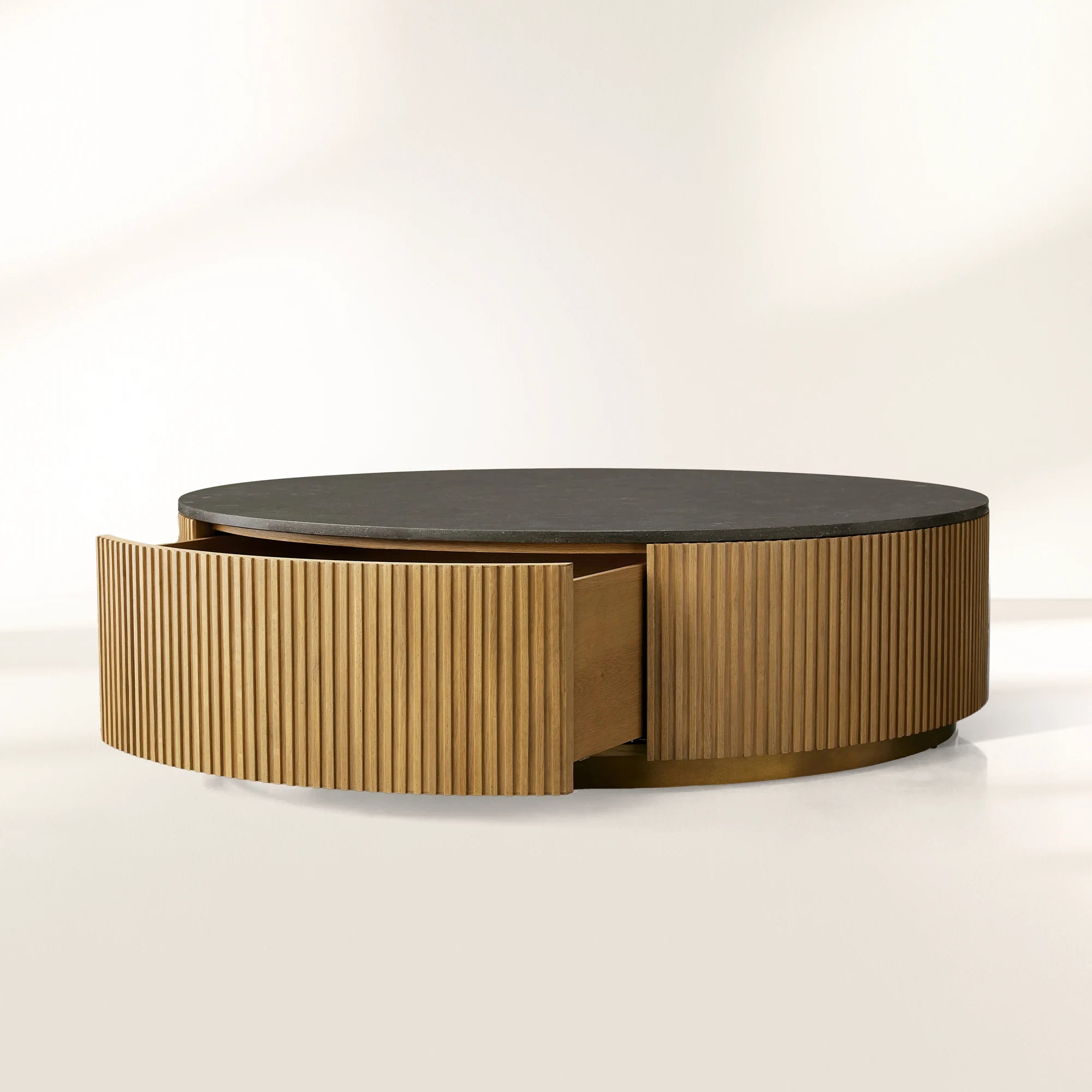 Finnley Round Storage Coffee Table Stone Top Center Tea Table
