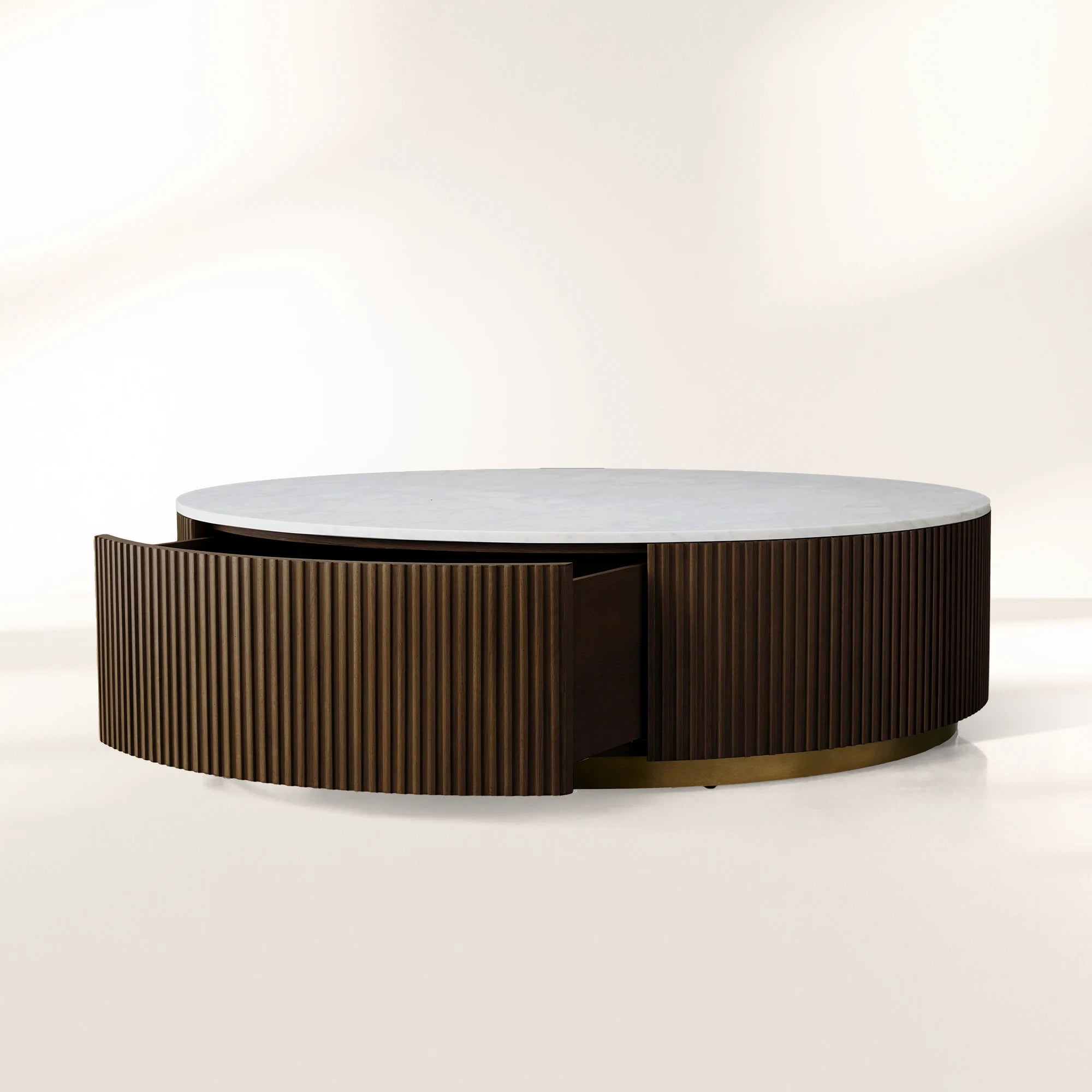 Finnley Round Storage Coffee Table Stone Top Center Tea Table