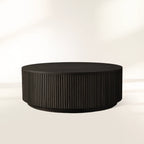 Finnley Round Oak Wood Coffee Table Modern Sofa Center Tea Table with Reeded Detailing