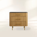Finnley Bedroom Marble Top Nightside Table Living Three-Drawer Chest Wood Nightstands Bedside Table