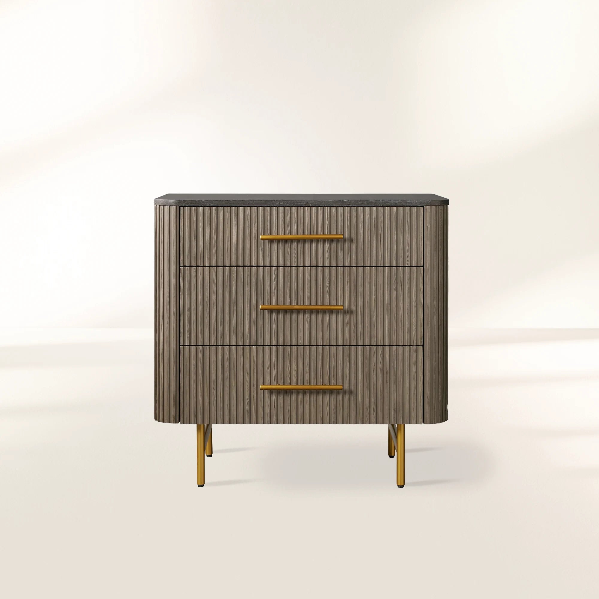 Finnley Bedroom Marble Top Nightside Table Living Three-Drawer Chest Wood Nightstands Bedside Table