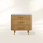 Finnley Bedroom Marble Top Nightside Table Living Three-Drawer Chest Wood Nightstands Bedside Table